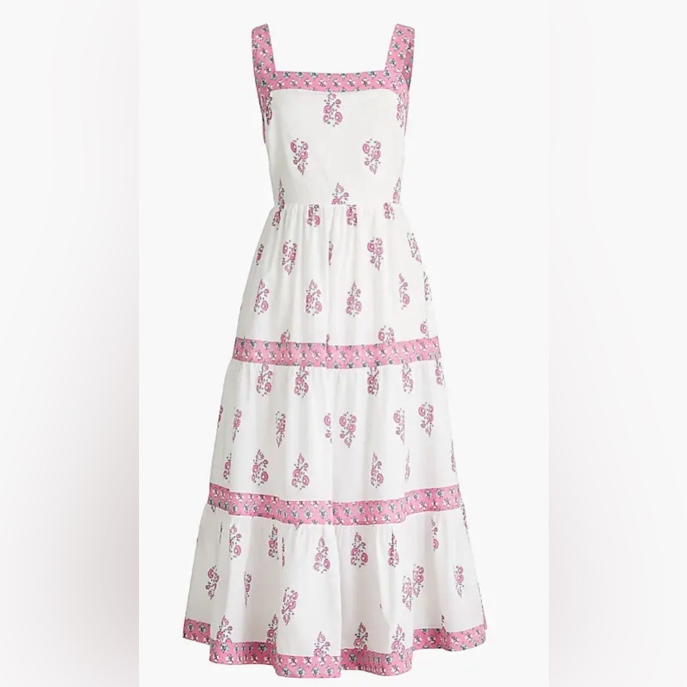 WORN 1x - BLOCK-PRINT SQUARENECK TIERED MIDI DRESS - Picture 2 of 3